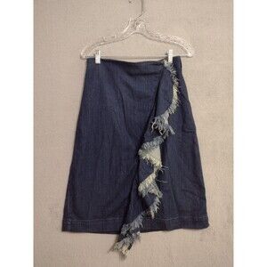 Women's Faux Wrap Denim Skirt, Raw Hem, Stretchy, Sz 6, Zip, Rodeo, Cowgirl